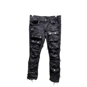 Politics jet black shredded 36X34 straight leg jeans.
